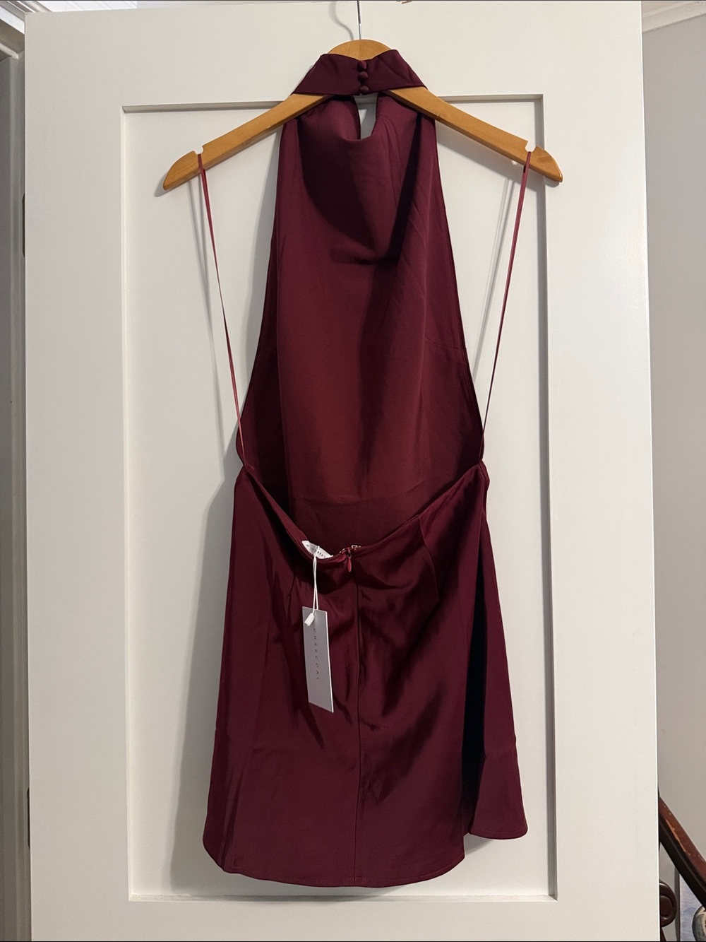 Satin Cowl Neck Mini Dress in Deep Wine - Picture 5 of 6